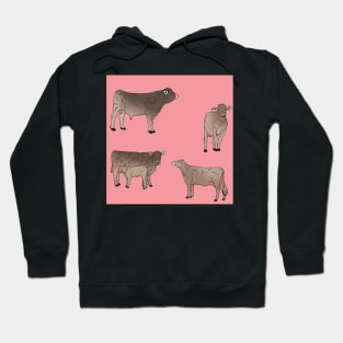 Brown Swiss Cows Pattern Pink Hoodie